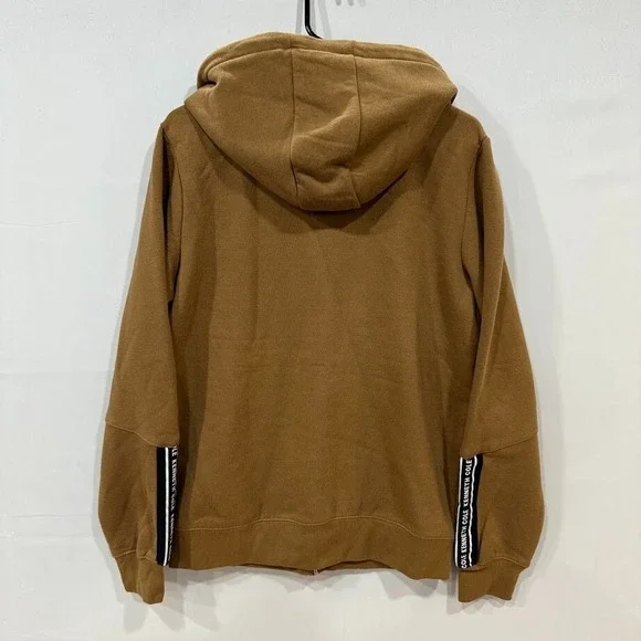 Kenneth Cole Hoodie Mens Small Brown Full Zip Logo Tape Trim Streetwear - Picture 2 of 5
